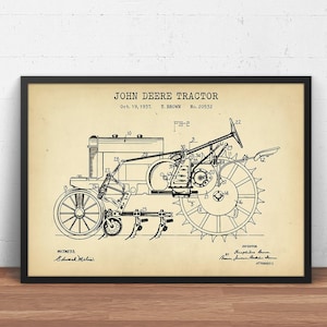 Patent na traktor John Deere, wydruk, plan traktora, wystrój domu wiejskiego, sztuka ścienna domku letniskowego, rolnictwo, pomysł na prezent dla rolnika