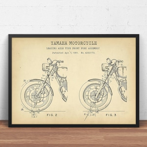 Yamaha Motorcycle Poster Print, Front Fork Assembly Patent Print, Boys Room Decor, Motorcycle Wall Art, Vintage Motorcycle Blueprint Art