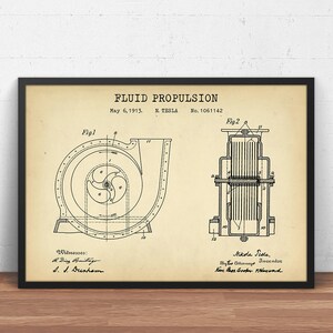 Fluid Propulsion Patent Print,  Nikola Telsa Poster Print, Physics Science Wall Art Decor, Engineering Gifts, Physics