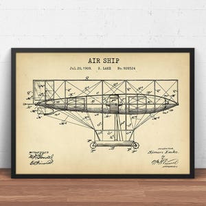 Luftschiff Patent Druck, Flugmaschine Kunst Download, Vintage Flugzeug, Traditioneller Flug, Flieger Pilot Geschenk, Luftfahrt Poster, Luft- und Raumfahrt Kunst
