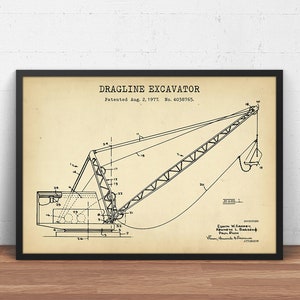 Dragline Excavator Patent Print, Heavy Equipment Blueprint, Surface Mining, Construction Wall Art, Civil Engineering Decor, Miner Gifts