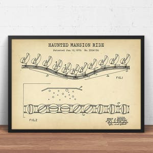 Disney Patent Prints, Haunted Mansion Amusement Ride Blueprint, Disney World Poster Print, Magic Kingdom DisneyLand Wall Art Decor Gifts