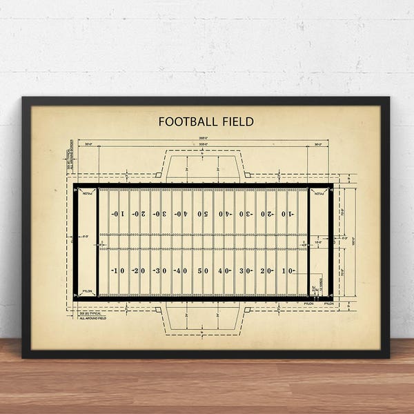 Football Field Print,  American Football, Field Diagram, Superbowl Art, Dorm Decor, Football Coach Gift, Player Gifts