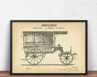 Ambulance Patent Poster, Vintage Ambulance, EMT Wall Art Decor, Emergency Vehicle, Ambulance Blueprint, Paramedic Gifts, Firefighter EMT