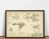 Star Trek Klingon Scout Vessel, Empire Starship Blueprint Art, Digital Download, K 39 Tinga Battle Cruiser, Star Trek Gift Print, Space Art
