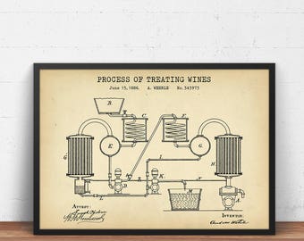 Wine Gift, Wine Treating Patent Print,  Wine Art, Liquor Spirits Pictures, Kitchen Wall Art, Bar Decor, Wine Party Posters