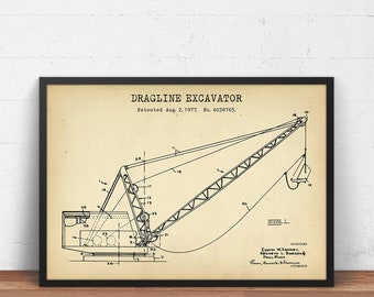 Dragline Excavator Patent Print, Heavy Equipment Blueprint, Surface Mining, Construction Wall Art, Civil Engineering Decor, Miner Gifts