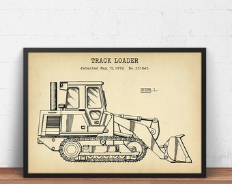 Track Loader Patent Print,  Architecture Wall Art, Front End Loader Blueprint Builder Gifts Civil Construction Office Decor