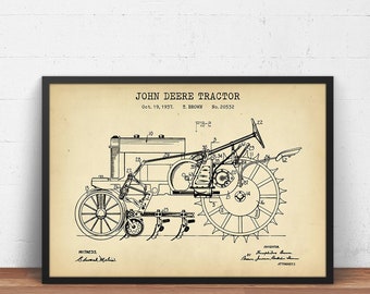 John Deere Tractor Patent Print,  Tractor Blueprint, Farmhouse Decor, Cottage House Wall Art, Agriculture, Farmer Gift Idea
