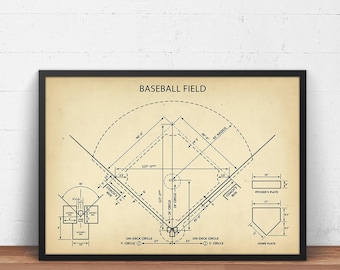 Baseball Feld Blueprint Art, Baseball Poster Druck, Baseballtrainer Geschenke, Jungen Zimmer Dekor, Sport Wandkunst, Feld Kunst