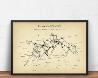 Soil Compactor Patent Print, Construction Prints, Architecture Decor, Heavy Vehicle Civil Engineer Gifts, Boys Kids Nursery Poster Print
