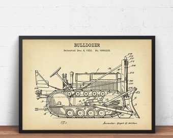 Bulldozer Patent Print, Construction Vehicle Blueprint, Poster Print, Earth Mover Decor, Builder Civil Engineer Gifts, Wall Art Decor