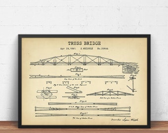 Truss Bridge Patent Print - Construction Worker Gifts - Vintage Decor - Gift For Civil Engineer - Old Bridge Architecture Wall Art - Poster