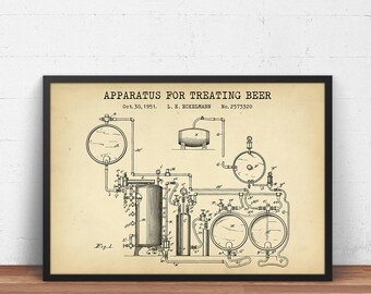 Beer Brewery Art, Beer Treating Apparatus, Beer Patent Prints, Beer Wall Art, Beer Poster, Chalkboard Blueprint Art, Vintage Beer Making Art