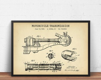 Motorcycle Transmission Patent Print, Motorbike Poster Print, Engine Art,  Motorcycle Enthusiast Man Cave Wall Art Decor