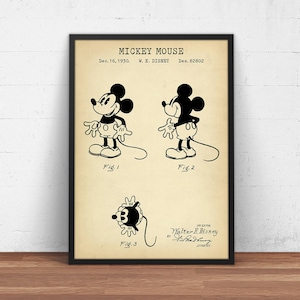 Micky Maus Poster, Micky Patent Druck, Walt Disney Art, Disney Blueprint Art, Kinderzimmer Dekor, Micky Maus Fan Geschenke