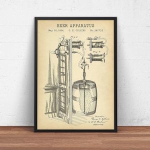 Beer Making Patent Print,  Beer Poster Art, Bar Decor, Pub Wall Art, Cafe Art, Man Cave, Vintage Beer Barrel, Blueprint Art