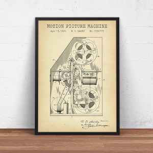Motion Picture Machine, Patent Art Print,  Vintage Movie Projector Blueprint, Cinema Poster Prints, Home Theater Decor