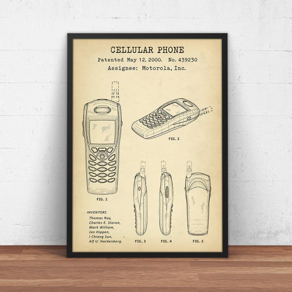 Cellular Phone Blueprint Art,  Mobile Phone Patent Print, Telephone Poster, Vintage Decor, Cell Phone Wall Art, Technology