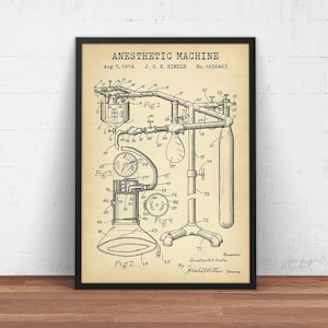 Anesthetic Machine Patent, Anaesthetist Medical, Doctors Office, Surgery, Hospital, Anesthesia, Wall Art, Medicine, Vintage