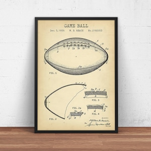 Football Game Ball Design Patent Print,  Football Poster Print, Football Gifts, NFL American Football, Boys Room Decor