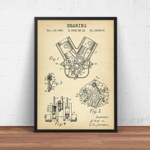 Motorlager 1943 Patentdruck, Ford Invention, Bearing Blueprint Wandkunst, Garagendekor, Automotor Poster Druck