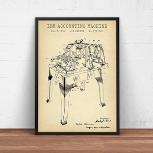 IBM Accounting Machine 1930 Impresión de patente, Regalos de contador, Teneduría de libros, Arte de pared de decoración de oficina, Regalo de CPA, Arte Steampunk