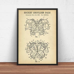 Hockey Shoulder Pads Patent Print,  Hockey Armour Blueprint Art, Hockey Player Gifts, Hockey Room Wall Art, NHL Ice Hockey