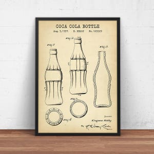 Coco Cola Bottle Patent,  Vintage Coke Bottle Design, Office Home Wall Decor, Blueprint Art, Kitchen Wall Art, Print
