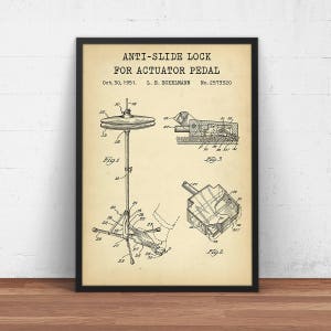 Becken Patentdruck, Anti-Rutsch-Verschluss für Stellglied Blueprint Art, Musikgeschenke, Trommelwandkunst, Schlagzeugerkunst, Trommeln