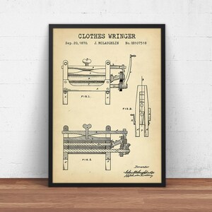 Laundry Decor, Clothes Wringer Patent Print,  Blueprint Art, Laundry Prints, Laundry Poster Art, Vintage Clothes Wringer