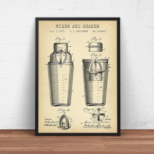 Cocktail Shaker Patentdruck, Cocktail Poster Druck, Restaurant Küche Bar Pub Dekor, Alkohol Shaker & Mixer, Whisky