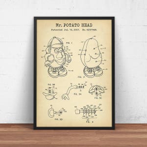 Mr Potato Head Patent Print,  Toy Story Wall Art, Mr Potato Head Toy Design Blueprint Poster, Kids Room & Nursery Decor