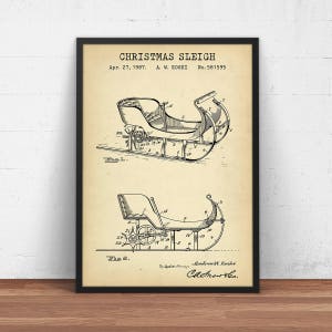 Sleigh Patent Print,  Santa Claus Christmas Wall Decor, Party Decorations, Christmas Prints, Kids Room Decor, Sleigh Poster