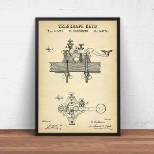 Telegraph Keys 1873 Patent Print,  Office Decor, Geek Gift, Telegraph Patent Poster, Morse Coding Telegraphy Wall Art Decor
