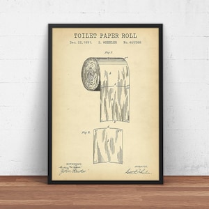 Toilet Paper Patent Print, Bathroom Decor,  Blueprint Art, Powder Room Wall Art, Lavatory Loo Poster Print, Restroom Art