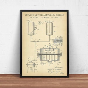 Whiskey Gift, Chilproof Whiskey Patent, Clarify Whiskey, Bar Decor, Vintage Whisky Art Print, Rye Whiskey Poster, Liquor Spirits Wall Art