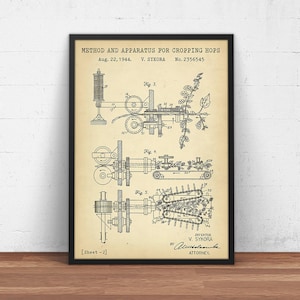Beer Brewing Art, Cropping Hops - 2/3 Patent Print,  Beer Making Wall Art, Beer Gift, Bar Decor, Brewing Poster Prints