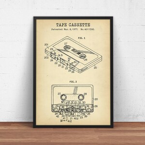 Tape Cassette Patent Print Kunst, Musik Wandkunst, Media Raumdekor, Heimkino Poster, Kassettenrekorder Blueprint