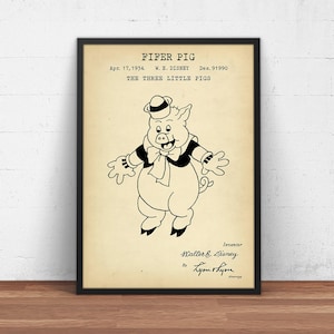 Fifer Pig, The Three Little Pigs, Cartoon Character - 3/3, Funny Animal, Kids Room Wall Art, Disney Fairy Tale, Children Gifts Funny Pig Art