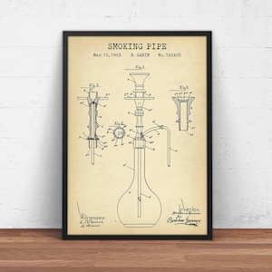Smoking Pipe Patent Print,  Hookah Patent Art, Pot Pipe, Water Pipe for Tobacco, Water Bong, Hookah Pipe, Sheesha, Smoking