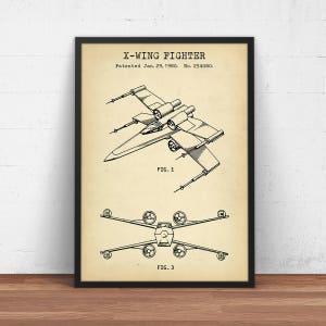 Star Wars Patent Prints, X Wing Fighter Blueprint Art,  Boys Room Decor, Star Wars Fighter Poster Print, Fan Gift