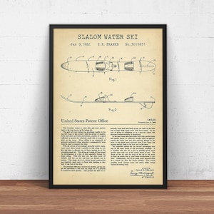 Slalom Water Ski Patent Print, Vintage Skiing Board Blueprint, Beach House Decor, Water Sports Wall Art, Sea Poster Print, Skier Gifts
