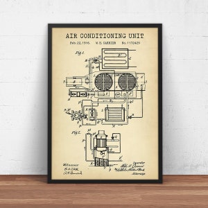 Impresión de patente de aire acondicionado, decoración industrial, regalo para técnico de HVAC, plano de aire acondicionado, cartel de CA, arte de pared Steampunk, vintage