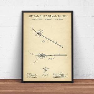 Zahnpatentdrucke, Wurzelkanal-Trockner, Blueprint-Kunst, Zahnarzt Poster, Zahnarzt Geschenke, Zahnheilkunde Wandkunst Bürodekor