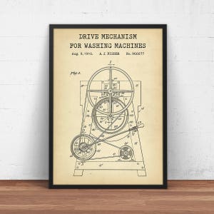 Laundry Room Decor, Washing Machines Patent Print, Laundry Wall Art, Dry Cleaning Decor,  Laundry Art, Poster Prints