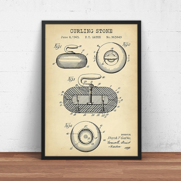 Curling Stone Patent Print,  Curling Rock Blueprint Poster Print, Fan Gifts, Curling Player Gift, Sports Wall Art Decor