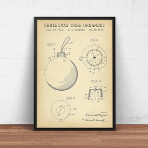 Christmas Ornament Patent Print,  Christmas Wall Decor, Party Decorations, Christmas Prints, Vintage X'mas Artworks, Gifts