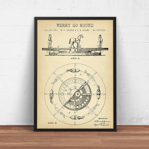 Merry Go Round Patentdruck, Karussell Blueprint Art, Karneval FahrtPoster Druck, Vergnügungspark Dekor Rummelplatz Fahrt Wand Kunst Dekor