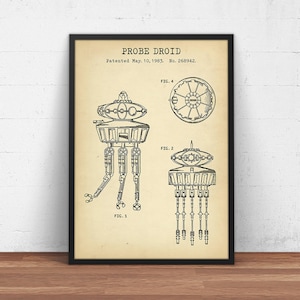 Star Wars Prints, Probe Droid Blueprint Art,  Droid Poster Print, Nursery Decor, Movie Wall Art, Sci-Fi Fan Gifts